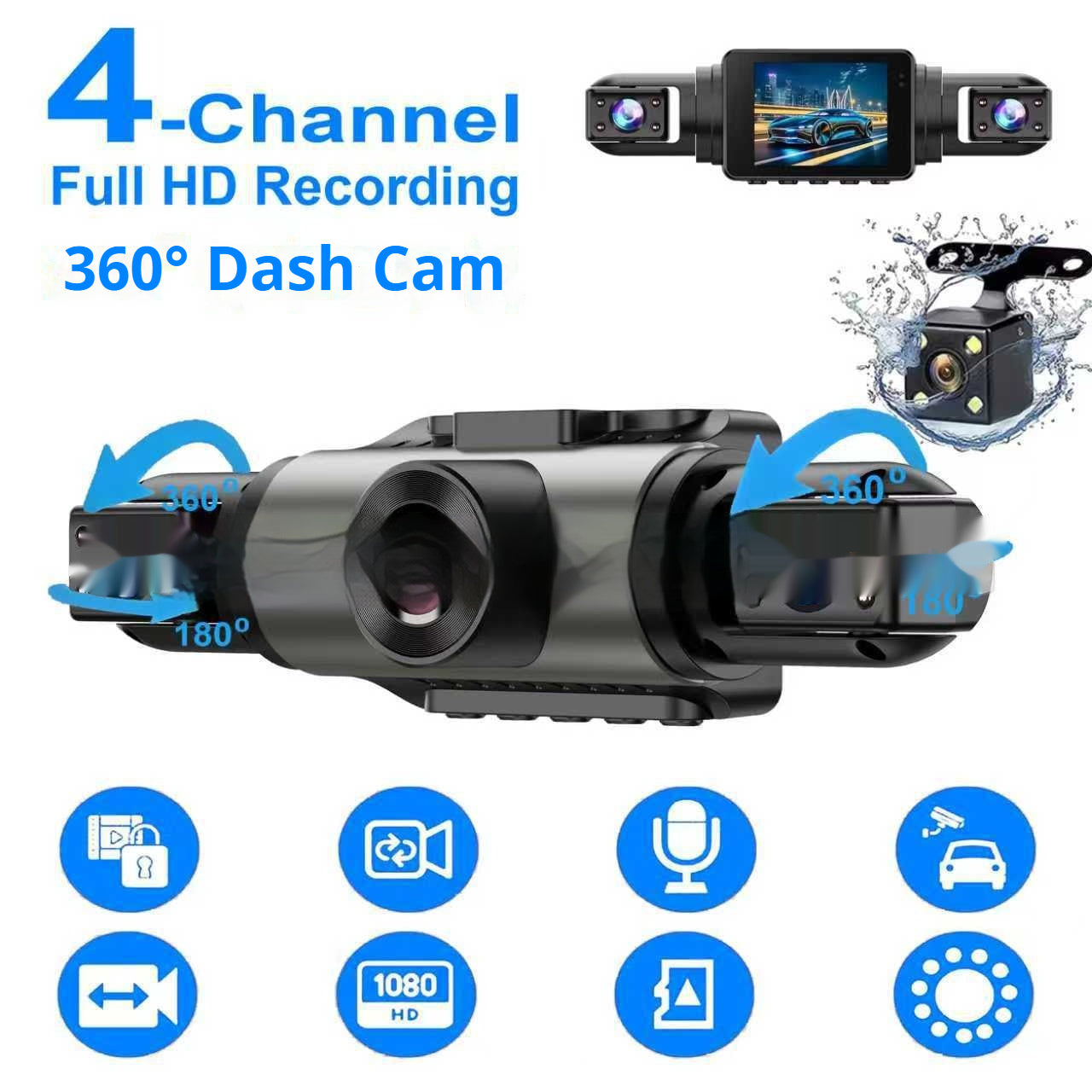 Camera de bord cu 4 obiective Recording IPS HD Dash Cam