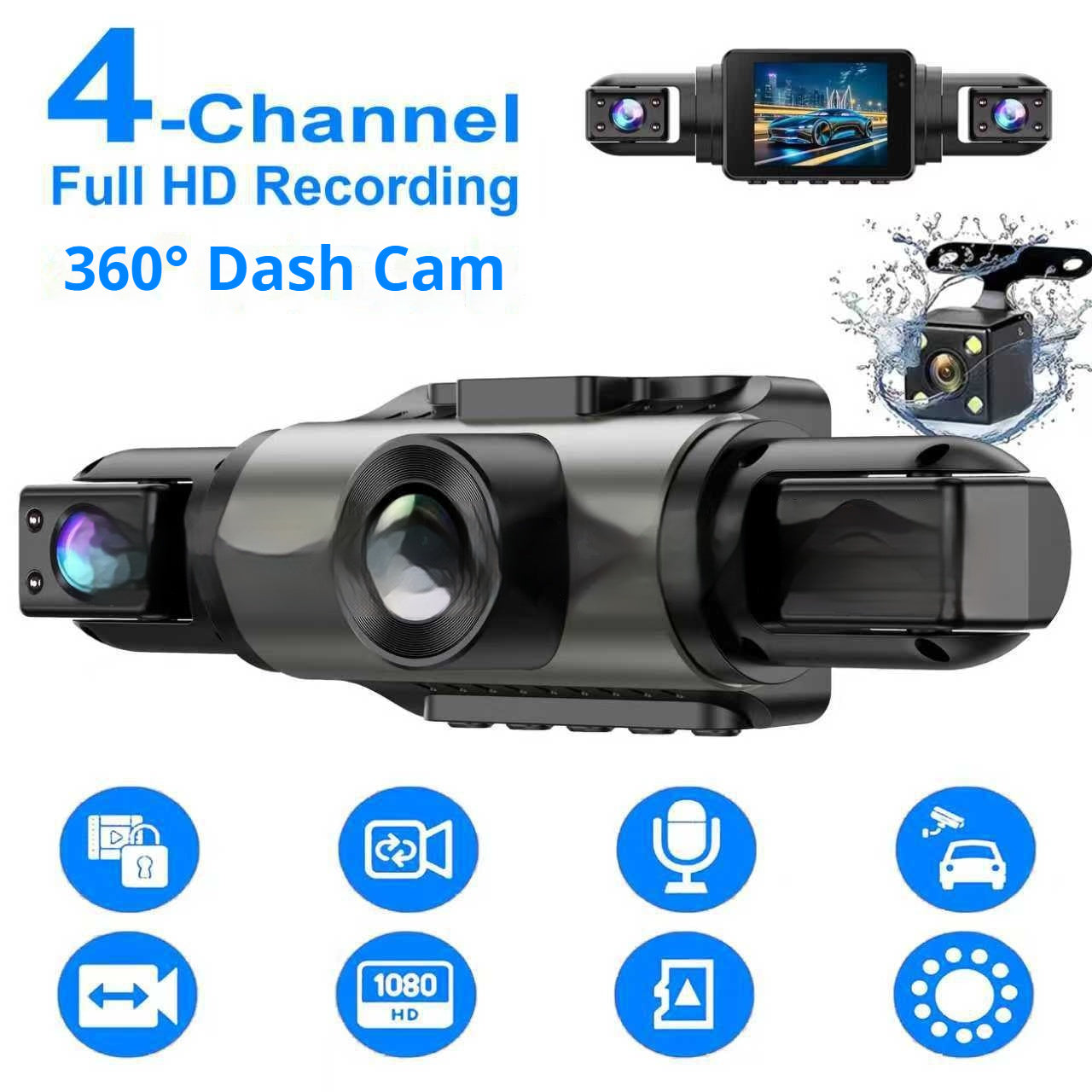 Camera de bord cu 4 obiective Recording IPS HD Dash Cam